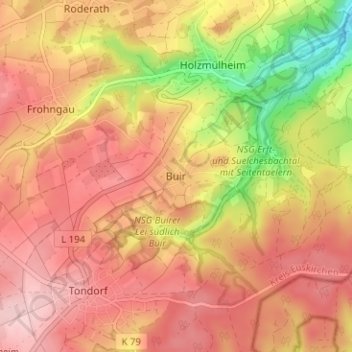 Mapa topográfico Buir, altitud, relieve
