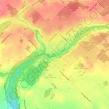 Mapa topográfico Elora, altitud, relieve