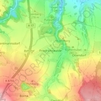 Mapa topográfico Friedrichswalde, altitud, relieve