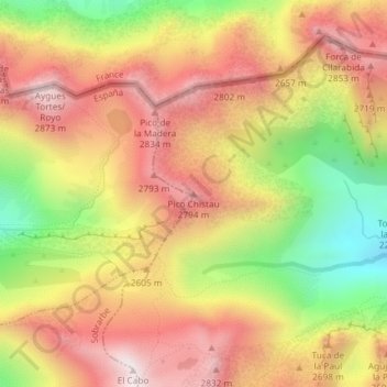 Mapa topográfico Pico Chistau, altitud, relieve
