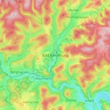 Mapa topográfico Bad Berleburg, altitud, relieve