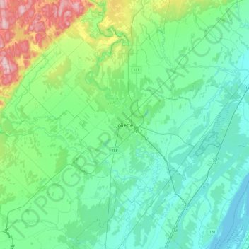 Mapa topográfico Joliette, altitud, relieve