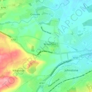 Mapa topográfico Brookfield, altitud, relieve