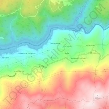 Mapa topográfico Louredo, altitud, relieve