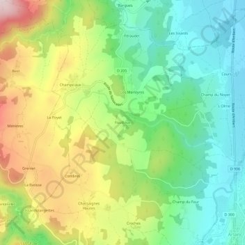 Mapa topográfico Fouilloux, altitud, relieve