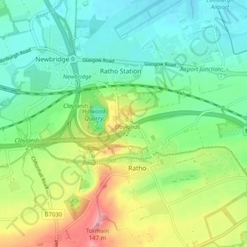 Mapa topográfico Hillend, altitud, relieve