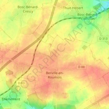 Mapa topográfico La Mennerie, altitud, relieve