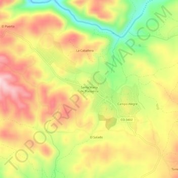 Mapa topográfico Santa María de Trassierra, altitud, relieve