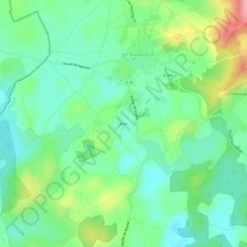 Mapa topográfico Inos, altitud, relieve