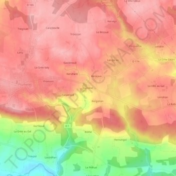 Mapa topográfico Kernihel, altitud, relieve