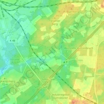 Mapa topográfico Hebenbrock, altitud, relieve