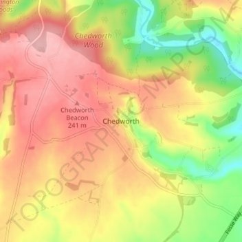 Mapa topográfico Chedworth, altitud, relieve