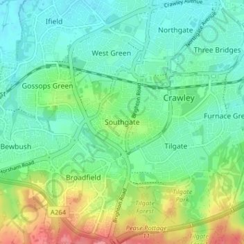 Mapa topográfico Southgate, altitud, relieve