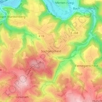 Mapa topográfico Süchterscheid, altitud, relieve