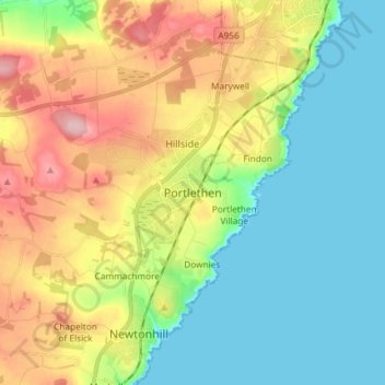 Mapa topográfico Portlethen, altitud, relieve