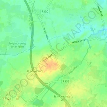 Mapa topográfico Ward Cross, altitud, relieve
