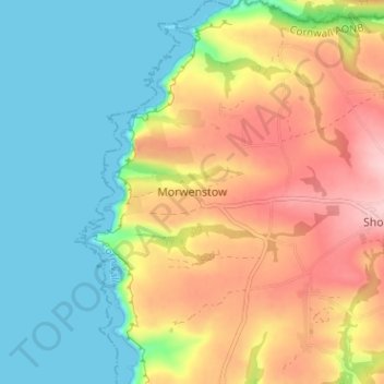 Mapa topográfico Morwenstow, altitud, relieve
