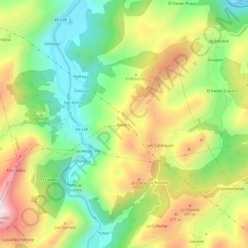 Mapa topográfico Buseco, altitud, relieve