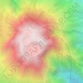 Mapa topográfico Gunung Merapi, altitud, relieve