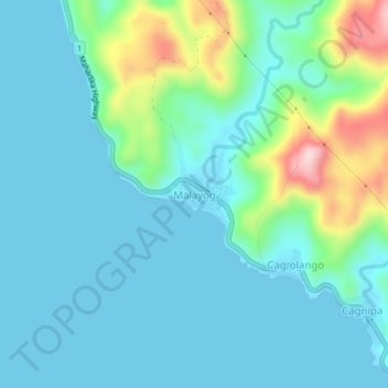 Mapa topográfico Malayog, altitud, relieve