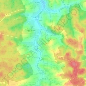 Mapa topográfico Hörenhausen, altitud, relieve