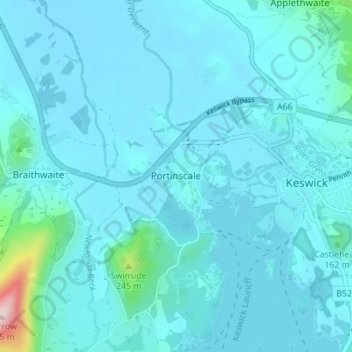 Mapa topográfico Portinscale, altitud, relieve