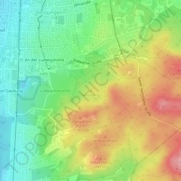 Mapa topográfico Moosberg, altitud, relieve