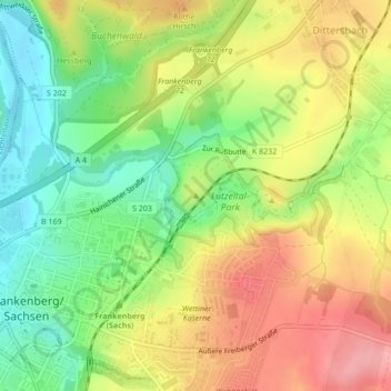 Mapa topográfico Hopfenberg, altitud, relieve