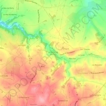 Mapa topográfico Le Moulin de Pachins, altitud, relieve