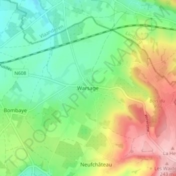 Mapa topográfico Warsage, altitud, relieve
