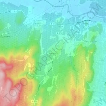 Mapa topográfico Colombier, altitud, relieve