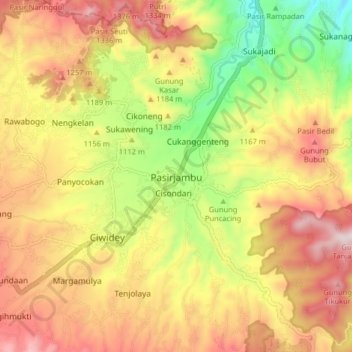 Mapa topográfico Pasirjambu, altitud, relieve