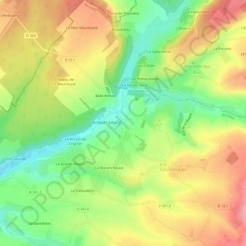 Mapa topográfico La Poterie, altitud, relieve