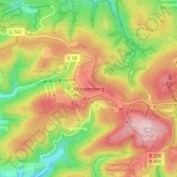 Mapa topográfico Altastenberg, altitud, relieve