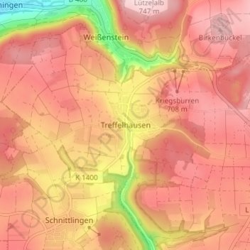 Mapa topográfico Treffelhausen, altitud, relieve