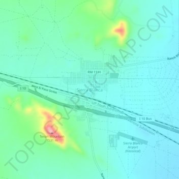 Mapa topográfico Sierra Blanca, altitud, relieve