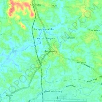 Mapa topográfico Angamaly, altitud, relieve