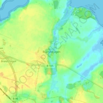 Mapa topográfico Brandshagen, altitud, relieve