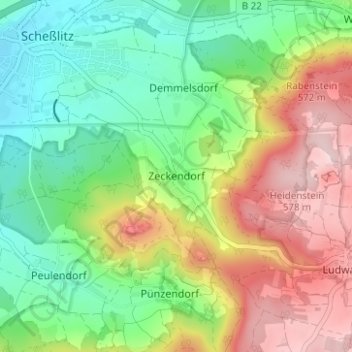 Mapa topográfico Zeckendorf, altitud, relieve