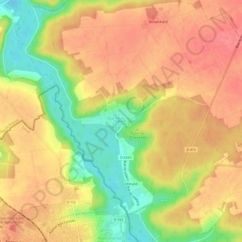 Mapa topográfico Nanteau-sur-Essonne, altitud, relieve