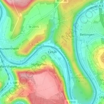 Mapa topográfico Eichel, altitud, relieve