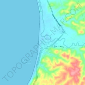 Mapa topográfico Valdivia, altitud, relieve