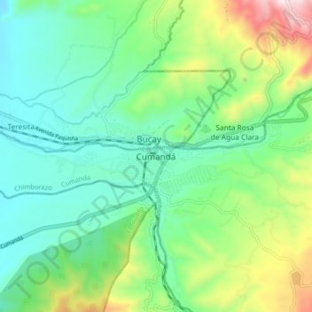 Mapa topográfico Cumandá, altitud, relieve
