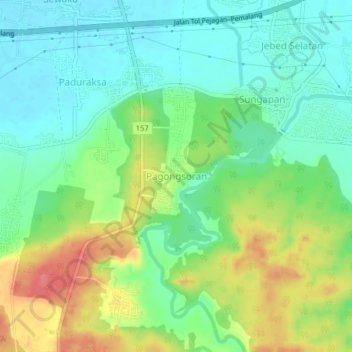Mapa topográfico Pagongsoran, altitud, relieve
