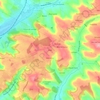 Mapa topográfico Faget, altitud, relieve