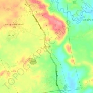 Mapa topográfico Mayon, altitud, relieve