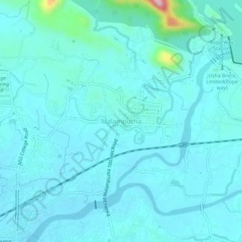 Mapa topográfico Malampuzha, altitud, relieve