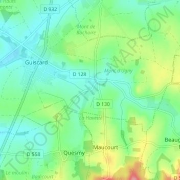 Mapa topográfico Buchoire, altitud, relieve