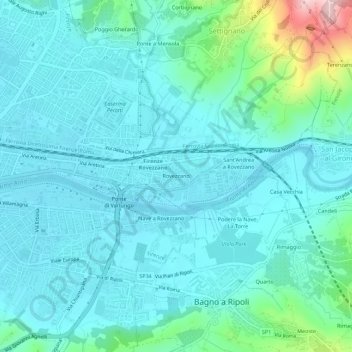 Mapa topográfico Rovezzano, altitud, relieve