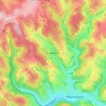 Mapa topográfico Euelsloch, altitud, relieve